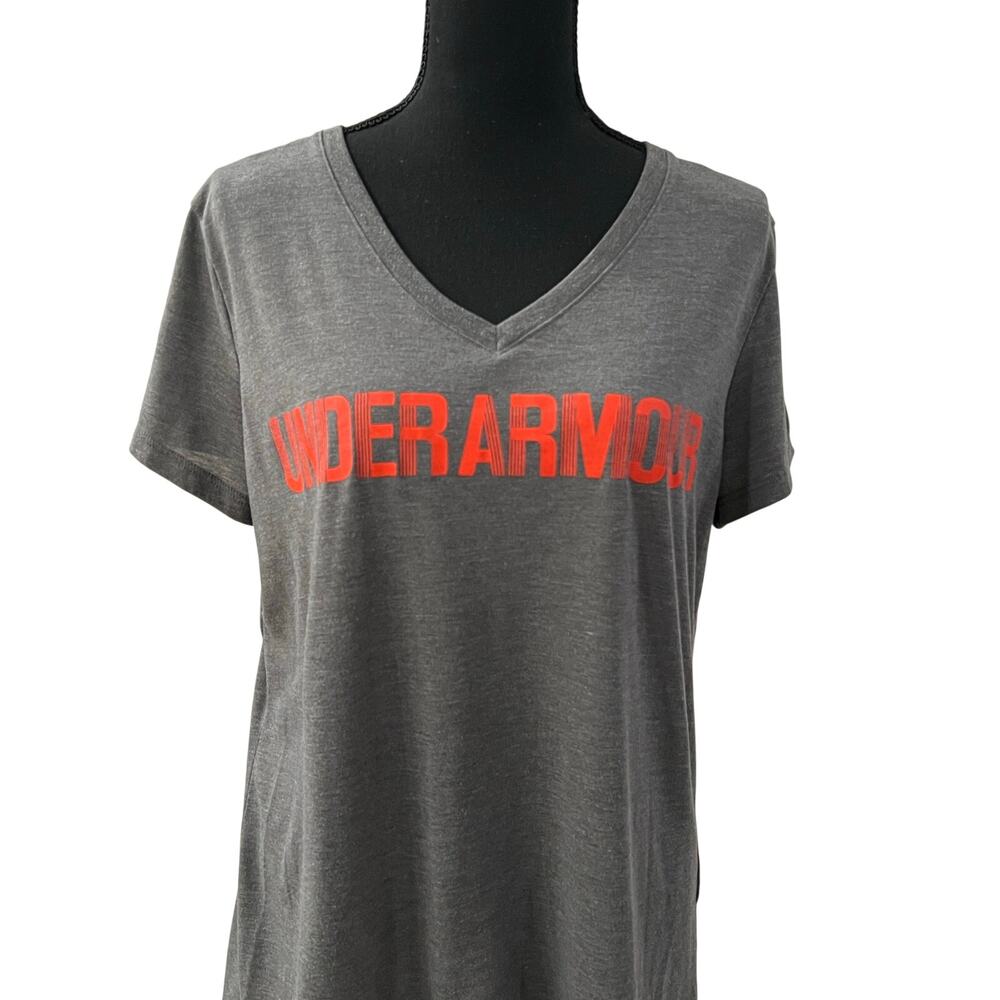 Under Armour Heat Gear  LOOSE V-Neck Top Women's L Gray Polyester Athletic